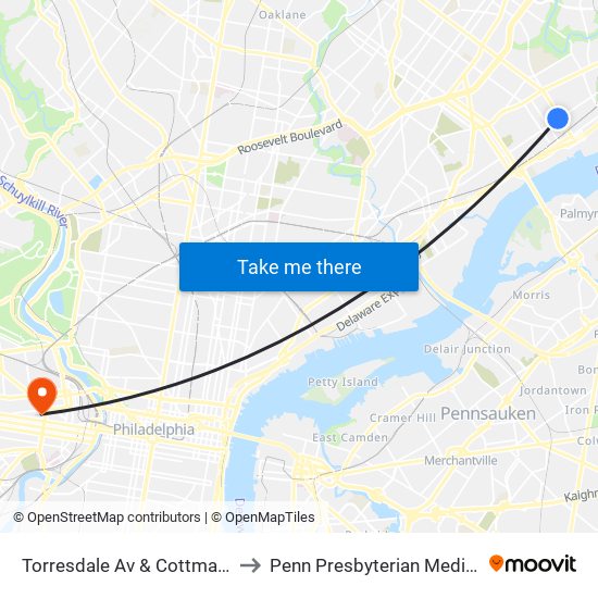 Torresdale Av & Cottman Av Loop to Penn Presbyterian Medical Center map