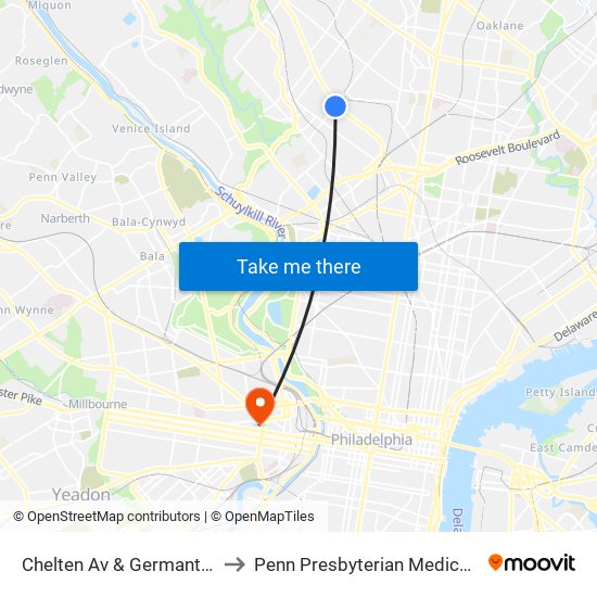 Chelten Av & Germantown Av to Penn Presbyterian Medical Center map