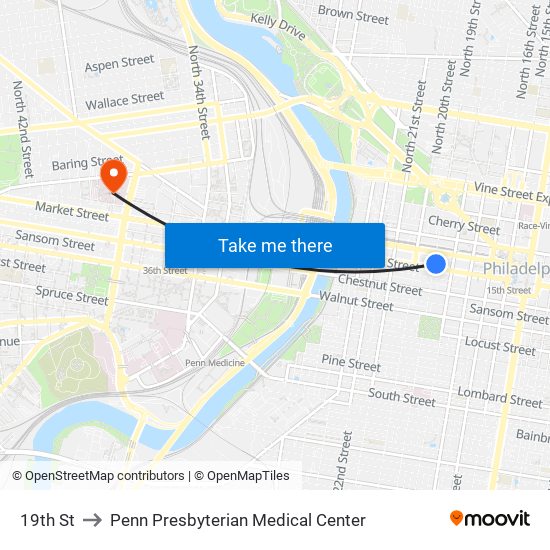 19th St to Penn Presbyterian Medical Center map