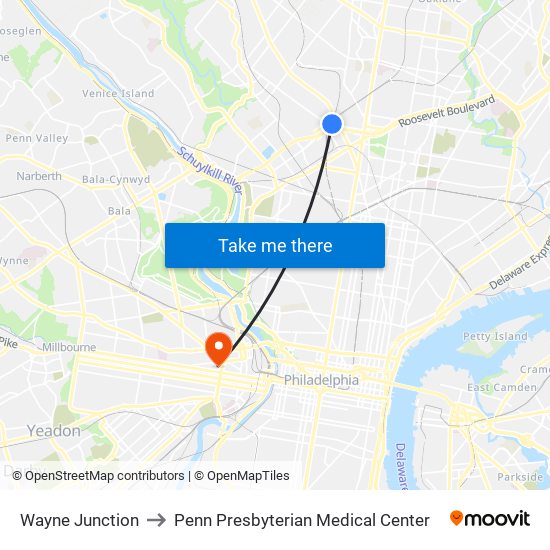 Wayne Junction to Penn Presbyterian Medical Center map