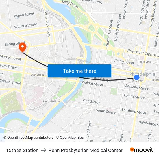 15th St Station to Penn Presbyterian Medical Center map