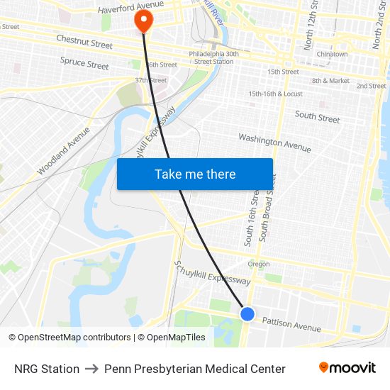 NRG Station to Penn Presbyterian Medical Center map