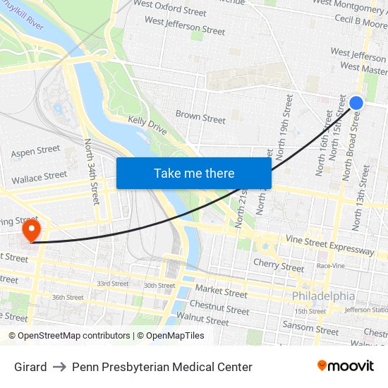 Girard to Penn Presbyterian Medical Center map