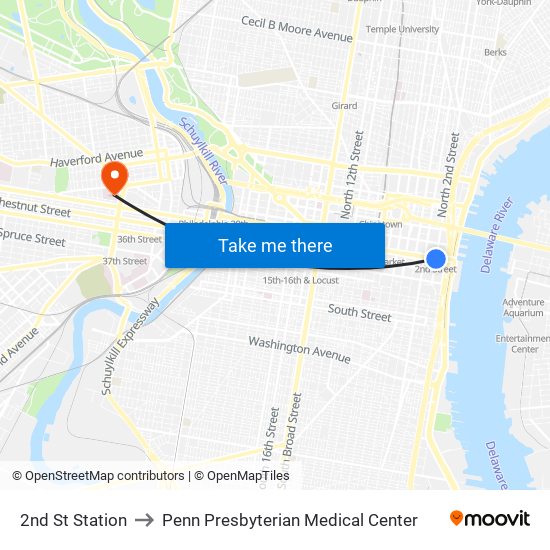 2nd St Station to Penn Presbyterian Medical Center map