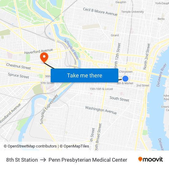 8th St Station to Penn Presbyterian Medical Center map