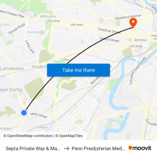 Septa Private Way & Macdade Blvd to Penn Presbyterian Medical Center map