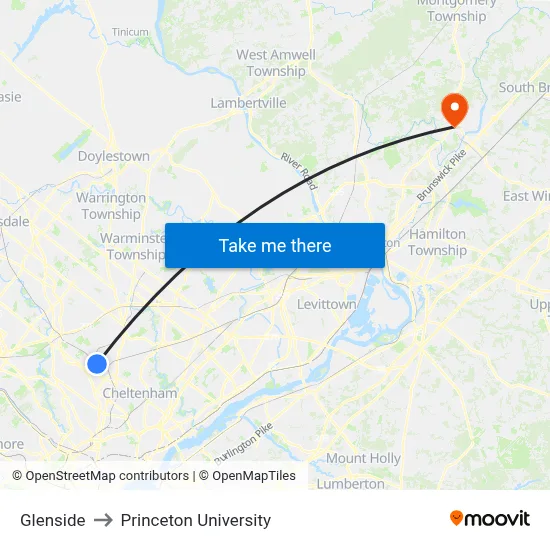 Glenside to Princeton University map