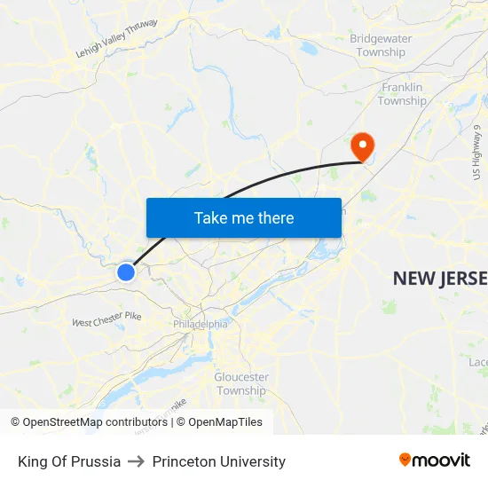 King Of Prussia to Princeton University map