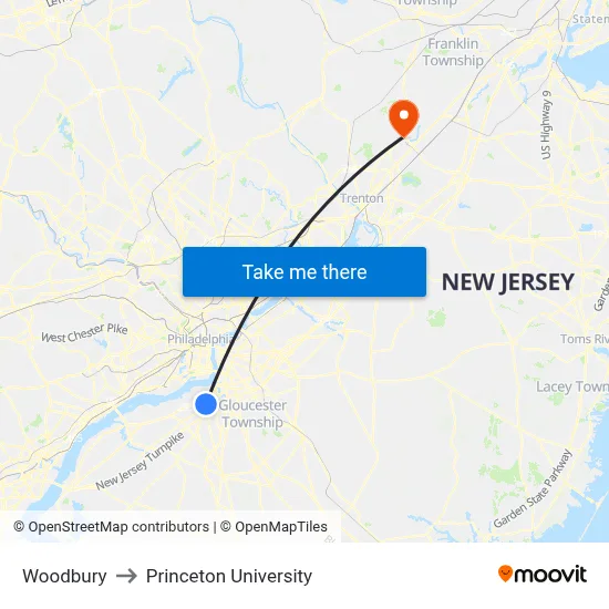 Woodbury to Princeton University map