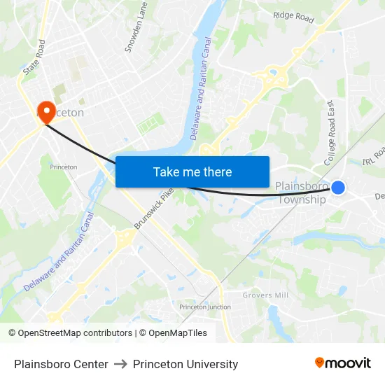 Plainsboro Center to Princeton University map