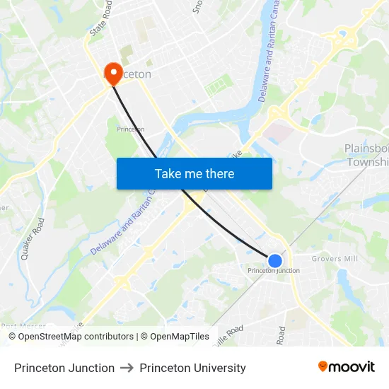 Princeton Junction to Princeton University map