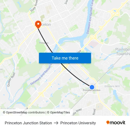 Princeton Junction Station to Princeton University map