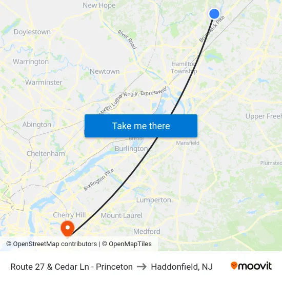 Route 27 & Cedar Ln - Princeton to Haddonfield, NJ map