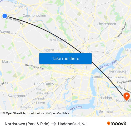 Norristown (Park & Ride) to Haddonfield, NJ map