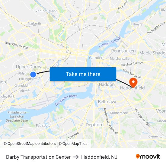Darby Transportation Center to Haddonfield, NJ map
