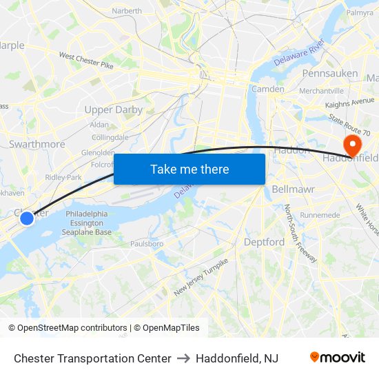 Chester Transportation Center to Haddonfield, NJ map