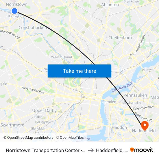 Norristown Transportation Center - Nhsl to Haddonfield, NJ map