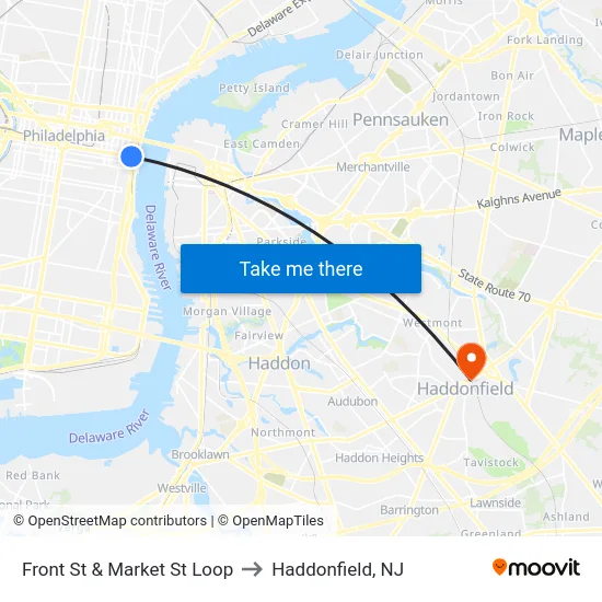 Front St & Market St Loop to Haddonfield, NJ map
