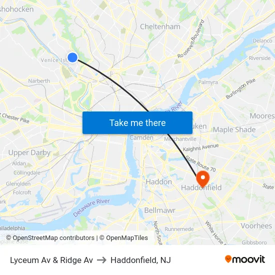 Lyceum Av & Ridge Av to Haddonfield, NJ map