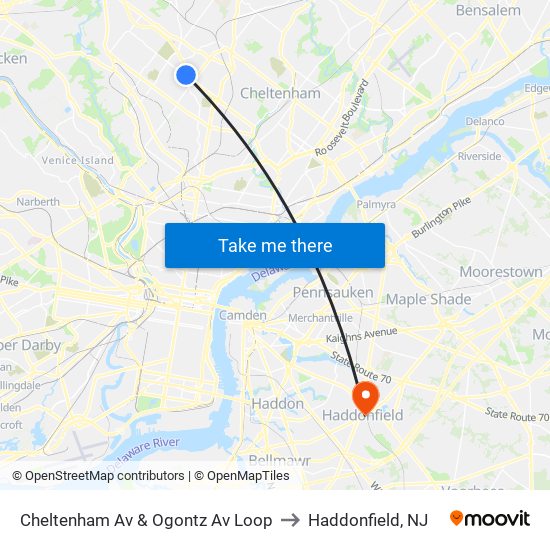 Cheltenham Av & Ogontz Av Loop to Haddonfield, NJ map