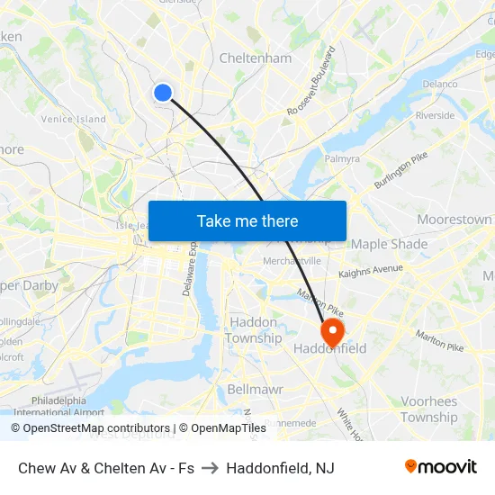 Chew Av & Chelten Av - Fs to Haddonfield, NJ map