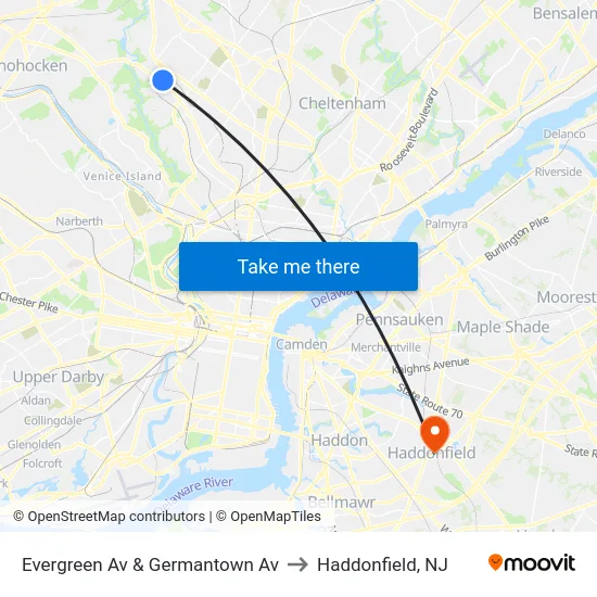 Evergreen Av & Germantown Av to Haddonfield, NJ map