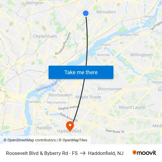 Roosevelt Blvd & Byberry Rd - FS to Haddonfield, NJ map
