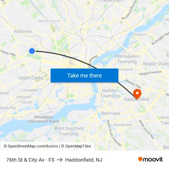 76th St & City Av - FS to Haddonfield, NJ map