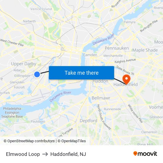 Elmwood Loop to Haddonfield, NJ map