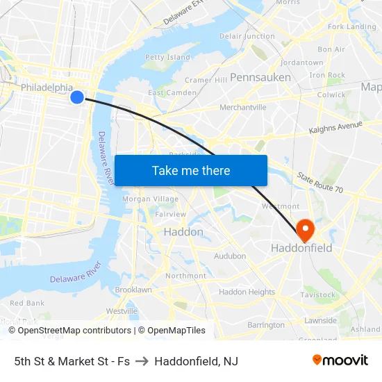 5th St & Market St - Fs to Haddonfield, NJ map