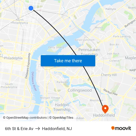 6th St & Erie Av to Haddonfield, NJ map