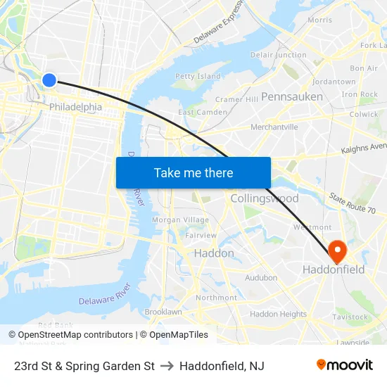 23rd St & Spring Garden St to Haddonfield, NJ map