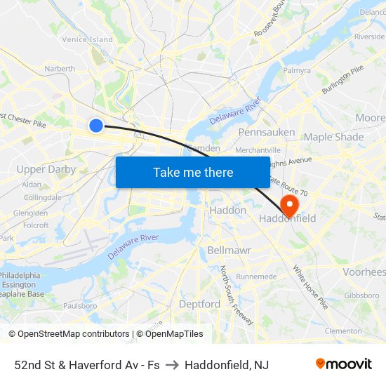 52nd St & Haverford Av - Fs to Haddonfield, NJ map