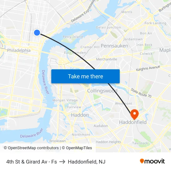 4th St & Girard Av  - Fs to Haddonfield, NJ map
