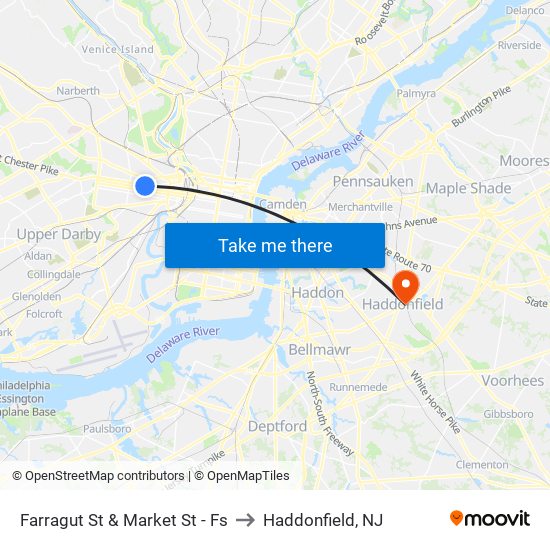 Farragut St & Market St - Fs to Haddonfield, NJ map