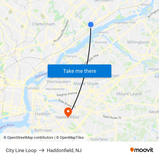 City Line Loop to Haddonfield, NJ map