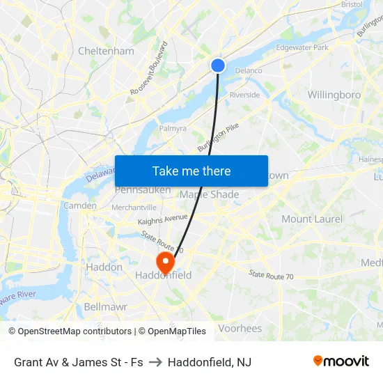 Grant Av & James St - Fs to Haddonfield, NJ map