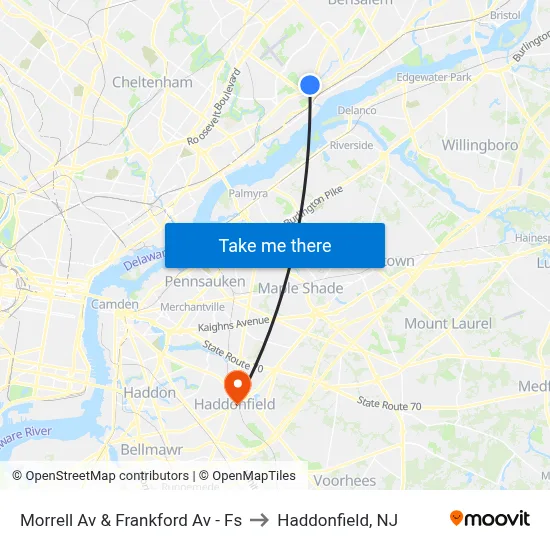 Morrell Av & Frankford Av - Fs to Haddonfield, NJ map