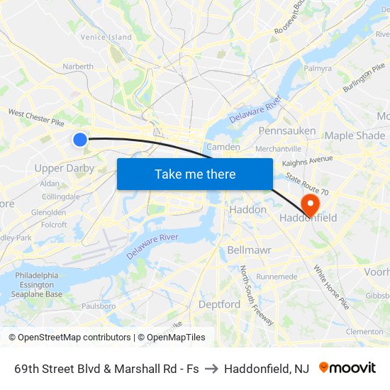 69th Street Blvd & Marshall Rd - Fs to Haddonfield, NJ map