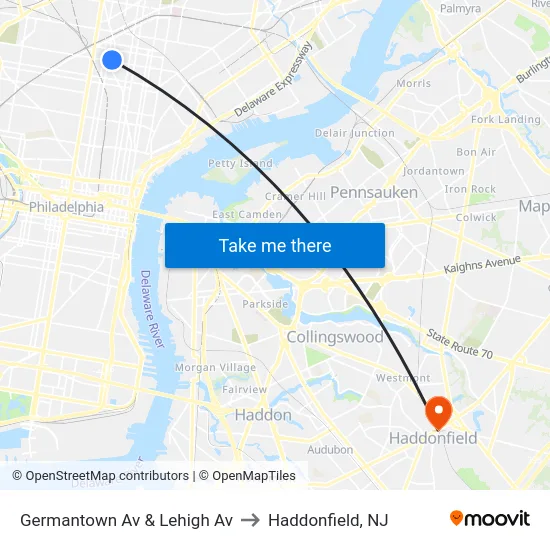 Germantown Av & Lehigh Av to Haddonfield, NJ map