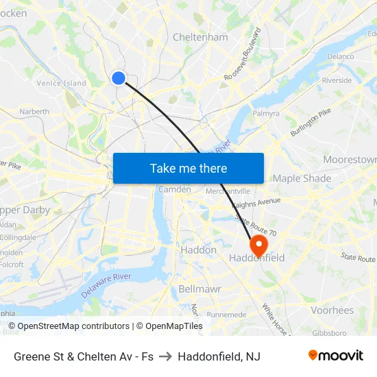 Greene St & Chelten Av - Fs to Haddonfield, NJ map