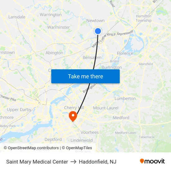 Saint Mary Medical Center to Haddonfield, NJ map