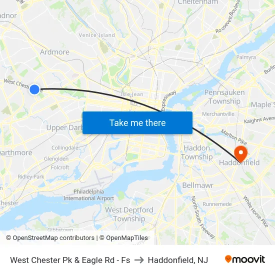 West Chester Pk & Eagle Rd - Fs to Haddonfield, NJ map