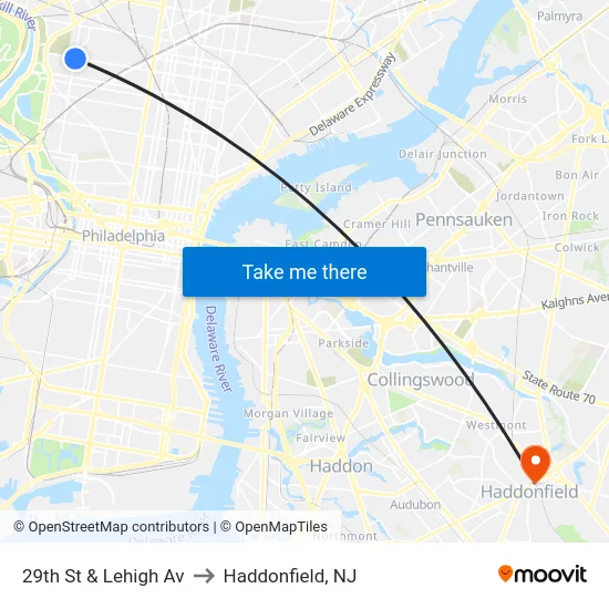 29th St & Lehigh Av to Haddonfield, NJ map