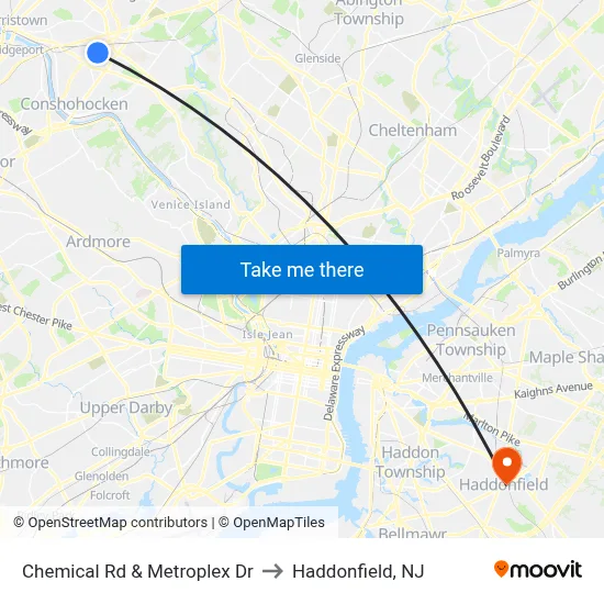 Chemical Rd & Metroplex Dr to Haddonfield, NJ map