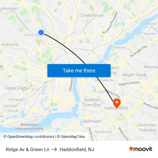 Ridge Av & Green Ln to Haddonfield, NJ map
