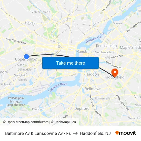 Baltimore Av & Lansdowne Av - Fs to Haddonfield, NJ map