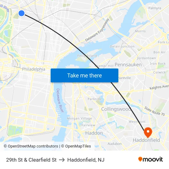 29th St & Clearfield St to Haddonfield, NJ map
