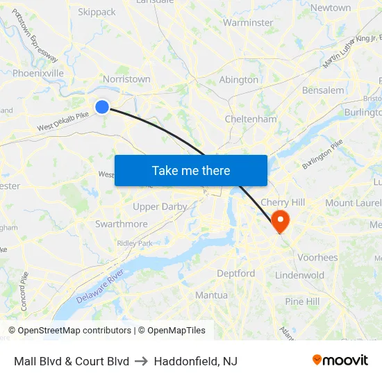 Mall Blvd & Court Blvd to Haddonfield, NJ map
