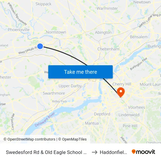 Swedesford Rd & Old Eagle School Rd - Mbns to Haddonfield, NJ map